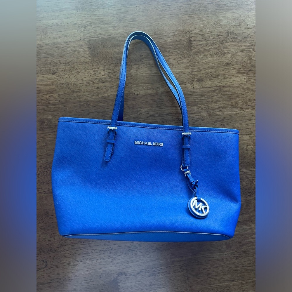 Michael Kors Royal Blue Tote Bag with Multiple Storage Compartments